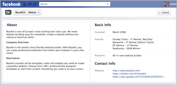 facebook about page