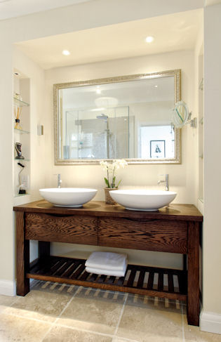Handmade Free Standing Oak Bathroom Wash Stand with 2 BC Designs Tasse Thinn Basins