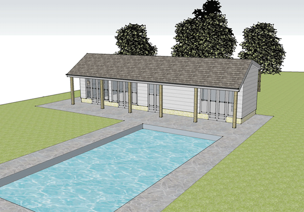 pool building to listed house Hinderclay